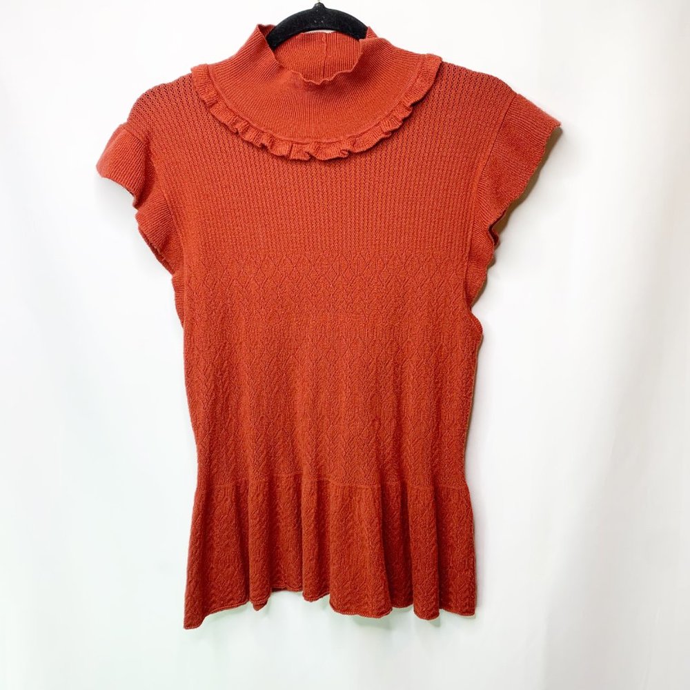 Torn By Ronny Kobo Womens Red Knit Mock Neck Ruffled Blouse Top Size Large